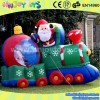 inflatabl santa claus in bus and train